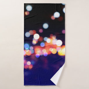 Beautiful city night bokeh light, abstract blur de bath towel