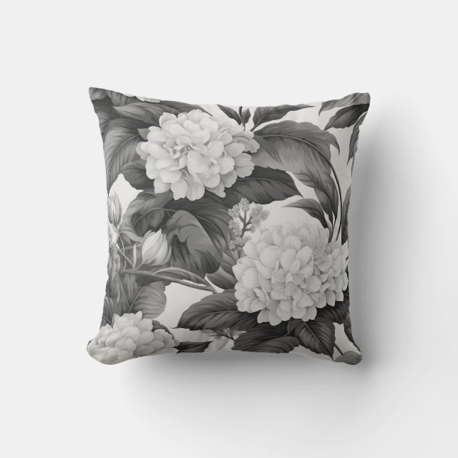 Beautiful classic black and white floral pattern cushion (Front)