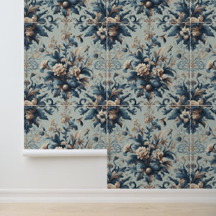 Beautiful classic Blue flowers 19th century style Wallpaper