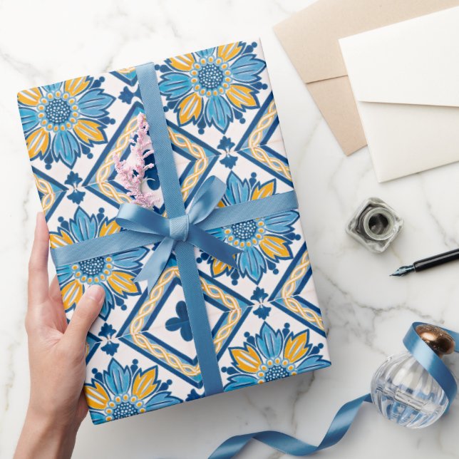 Beautiful Classic Mediterranean Floral Pattern Wrapping Paper (Gifting)