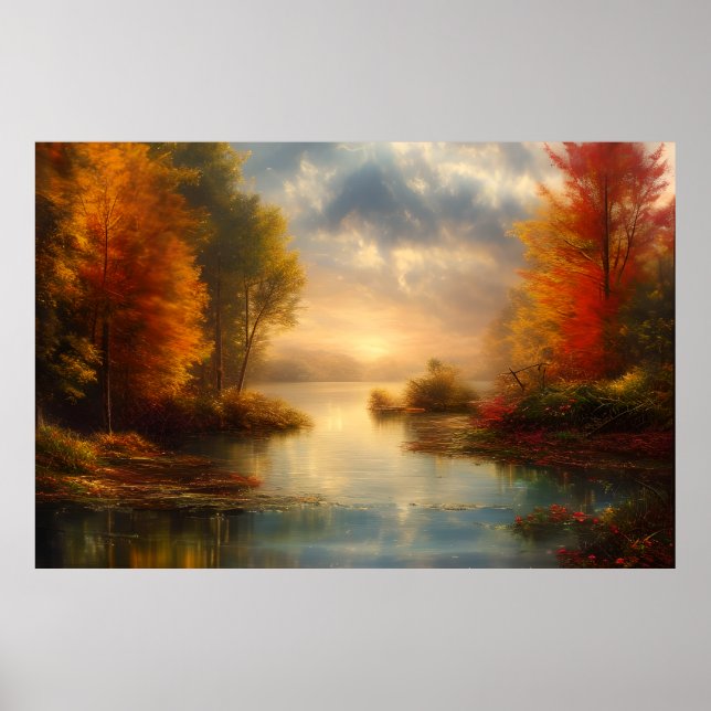 Beautiful classic peaceful landscape river trees poster (Front)