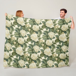 Beautiful classic white floral pattern fleece blanket