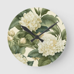 Beautiful classic white floral pattern round clock