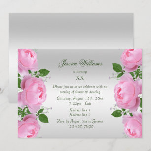 Beautiful Classy Pink Roses Flowers Birthday Invitation