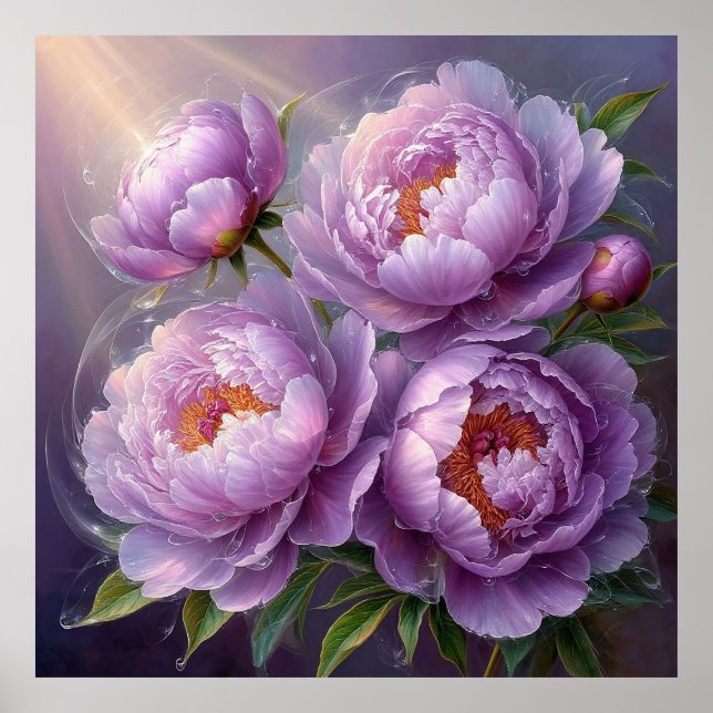 Beautiful Close-Up of Pink Peonies with Sunlight Poster (Front)