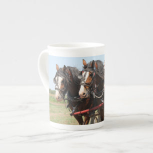 Beautiful clydesdale horses ploughing bone china mug