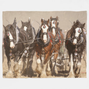 Beautiful Clydesdale Horses Ploughing - Team Work Fleece Blanket