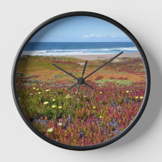 Beautiful coastal flowers / ocean view photo - clock