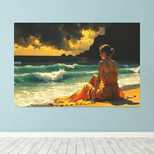 Beautiful Coastal Night Seaside Reflection Canvas Print