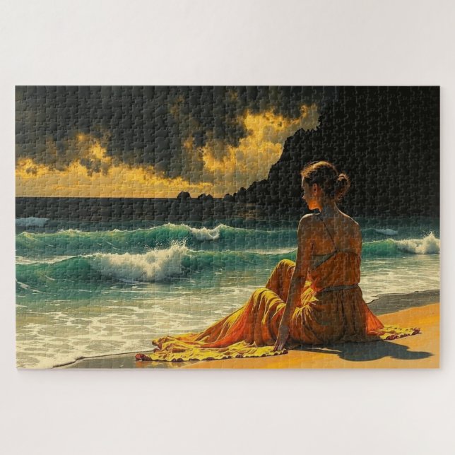 Beautiful Coastal Night Seaside Reflection  Jigsaw Puzzle (Horizontal)