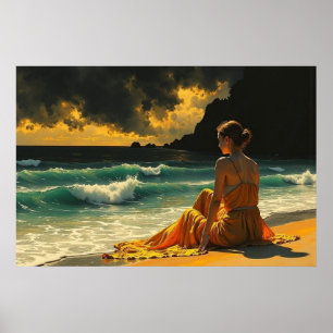 Beautiful Coastal Night Seaside Reflection  Poster