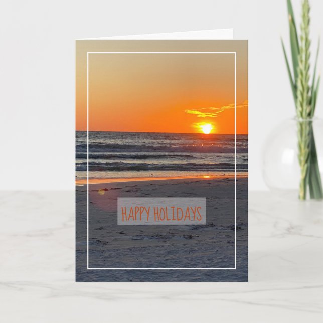 Beautiful Coastal Sunset Photo Happy Holidays Card (Front)