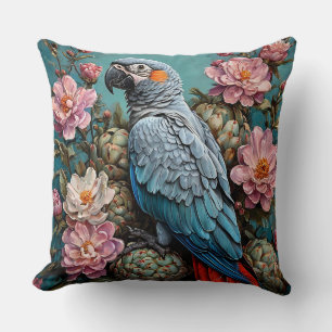Beautiful Cockatoo Bird in Floral Nature Inspired Cushion