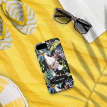 Beautiful Cockatoo Bird Tropical Pattern Black