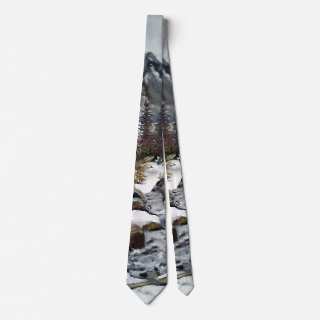 Beautiful Colorado in Estes Park Winter Stream Tie (Front)