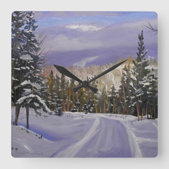 Beautiful Colorado Mountain Snow Scene Square Wall Clock (Front)