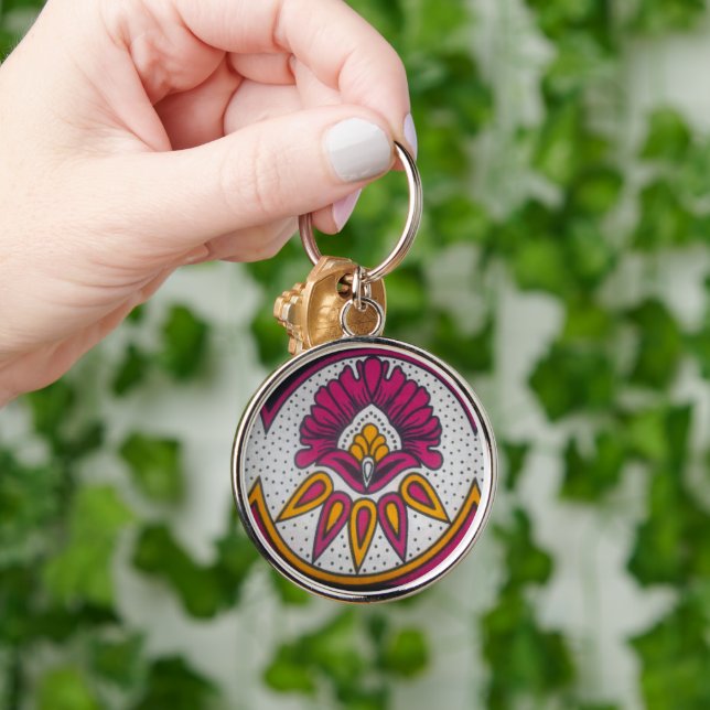 Beautiful Colorful African Fabric Motif Art Print Key Ring (Hand)