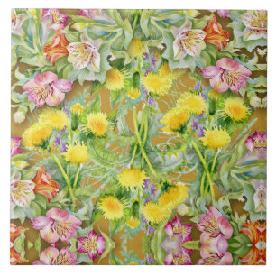 Beautiful Colorful Floral Pattern Pink Yellow  Tile