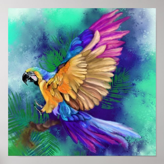 Beautiful Colorful Parrot Poster Watercolor (Front)