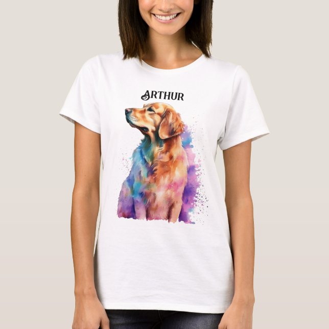 BEAUTIFUL COLORFUL SITTING GOLDEN RETRIEVER T-Shirt (Front)
