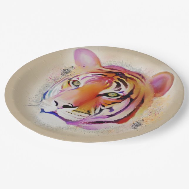 Beautiful Colorful Tiger Watercolor painting Paper Plate (Angled)