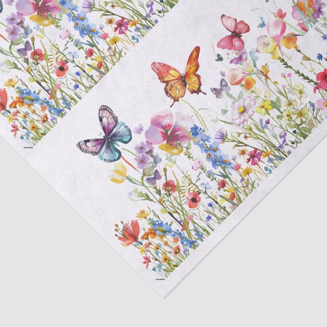 Beautiful Colorful Wildflowers & Butterflies Tissue Paper (Detail)