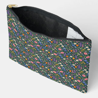 Beautiful Colorful Wildflowers on Dark Teal Accessory Pouch