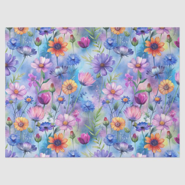 Beautiful Colorful Wildflowers Pattern Decoupage Tissue Paper (Front)