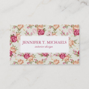 Beautiful colour peony pattern on green business card