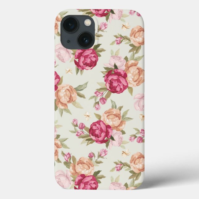 Beautiful colour peony pattern on green Case-Mate iPhone case (Back)