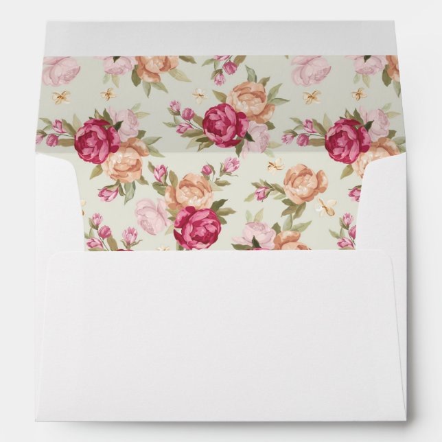 Beautiful colour peony pattern on green envelope (Back (Bottom))