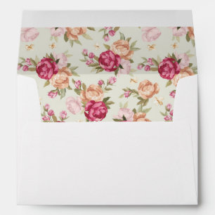 Beautiful colour peony pattern on green envelope