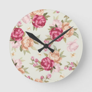 Beautiful colour peony pattern on green round clock