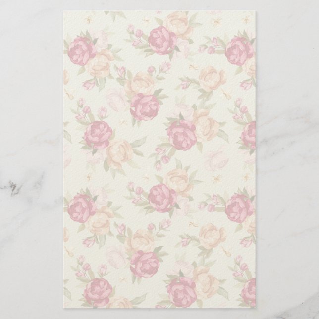 Beautiful colour peony pattern on green stationery (Front)