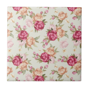 Beautiful colour peony pattern on green tile