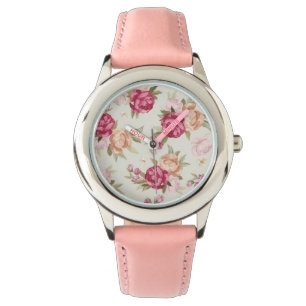 Beautiful colour peony pattern on green watch