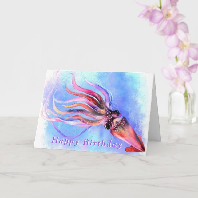 Beautiful Colour Squid Birthday Card (Orchid)