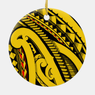 Beautiful coloured Maori Polynesia tattoo design Ceramic Tree Decoration