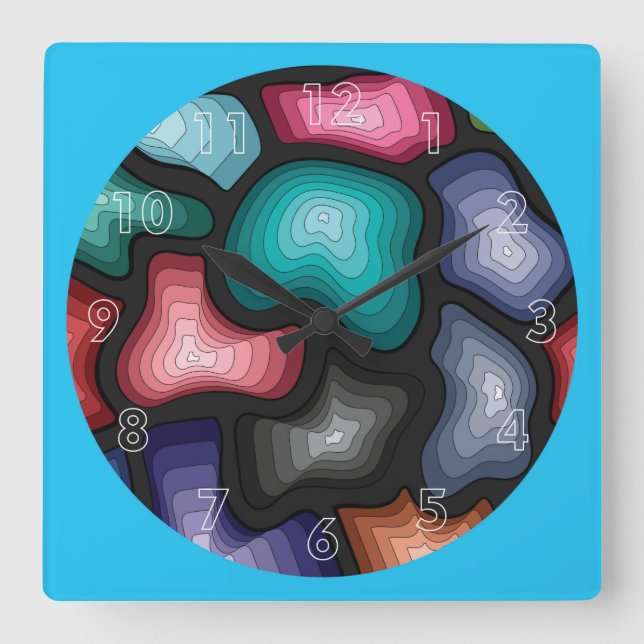 Beautiful & Colourful Abstract Square Wall Clock (Front)