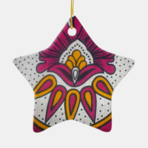 Beautiful Colourful African Fabric Motif Art Print Ceramic Tree Decoration