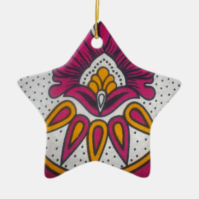 Beautiful Colourful African Fabric Motif Art Print Ceramic Tree Decoration (Front)