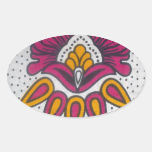 Beautiful Colourful African Fabric Motif Art Print Oval Sticker