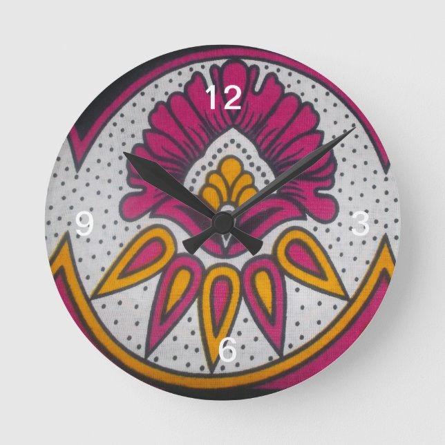 Beautiful Colourful African Fabric Motif Art Print Round Clock (Front)