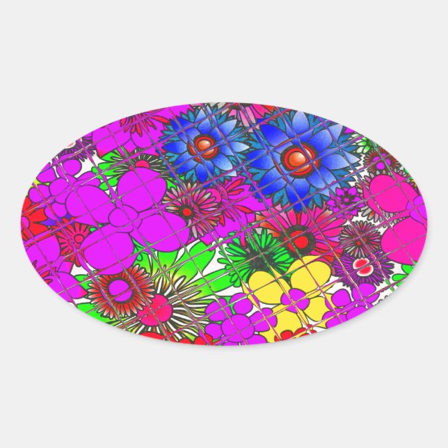 Beautiful Colourful Amazing Floral Pattern Design Oval Sticker (Front)