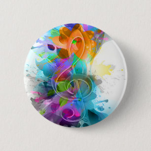 Beautiful colourful and cool splatter music note 6 cm round badge
