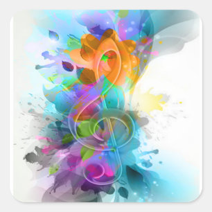 Beautiful colourful and cool splatter music note square sticker
