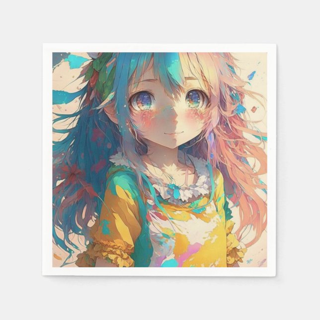 Beautiful Colourful Anime Girl  Napkin (Front)