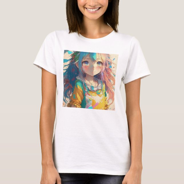 Beautiful Colourful Anime Girl T-Shirt (Front)