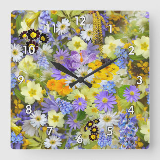Beautiful Colourful Bed of Flowers Square Wall Clock