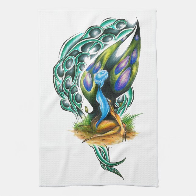 Beautiful Colourful Celtic Forest Faery Tea Towel (Vertical)